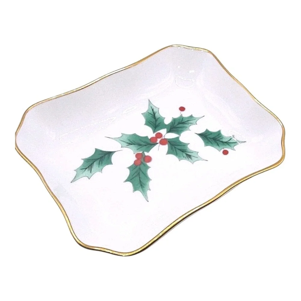 Mikasa Christmas Pattern Holly Ribbon Small Chelsea Serving‎ Tray 4.75